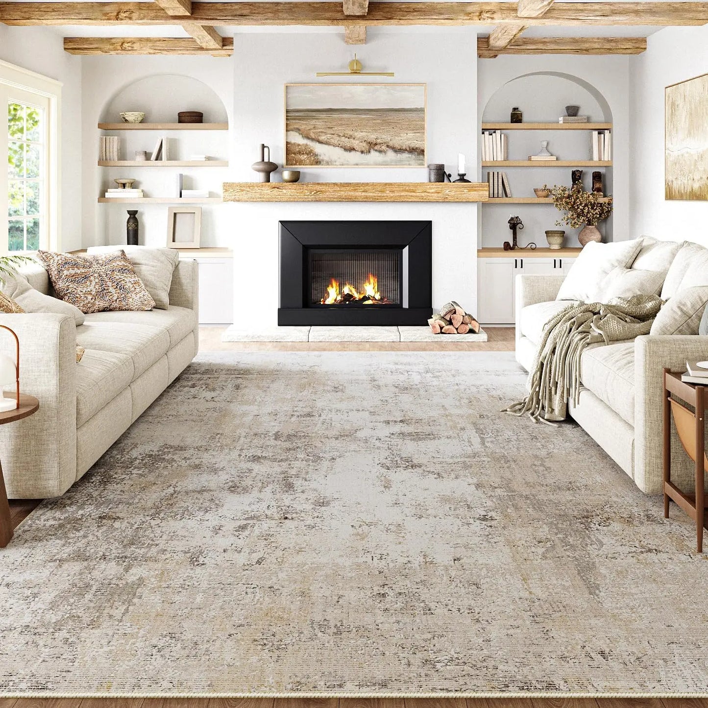 10x14 Washable Area Rug-Beige Grey