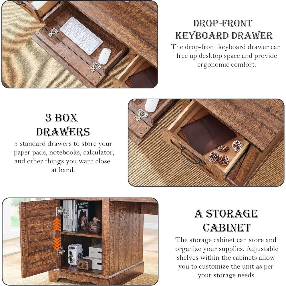 60" Farmhouse Executive Desk with Drawers