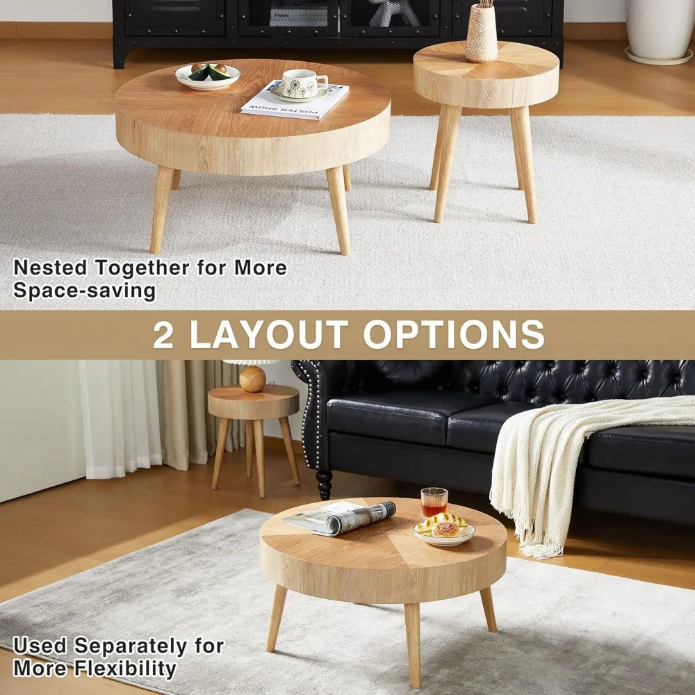 2-Piece Round Farmhouse Coffee Tables