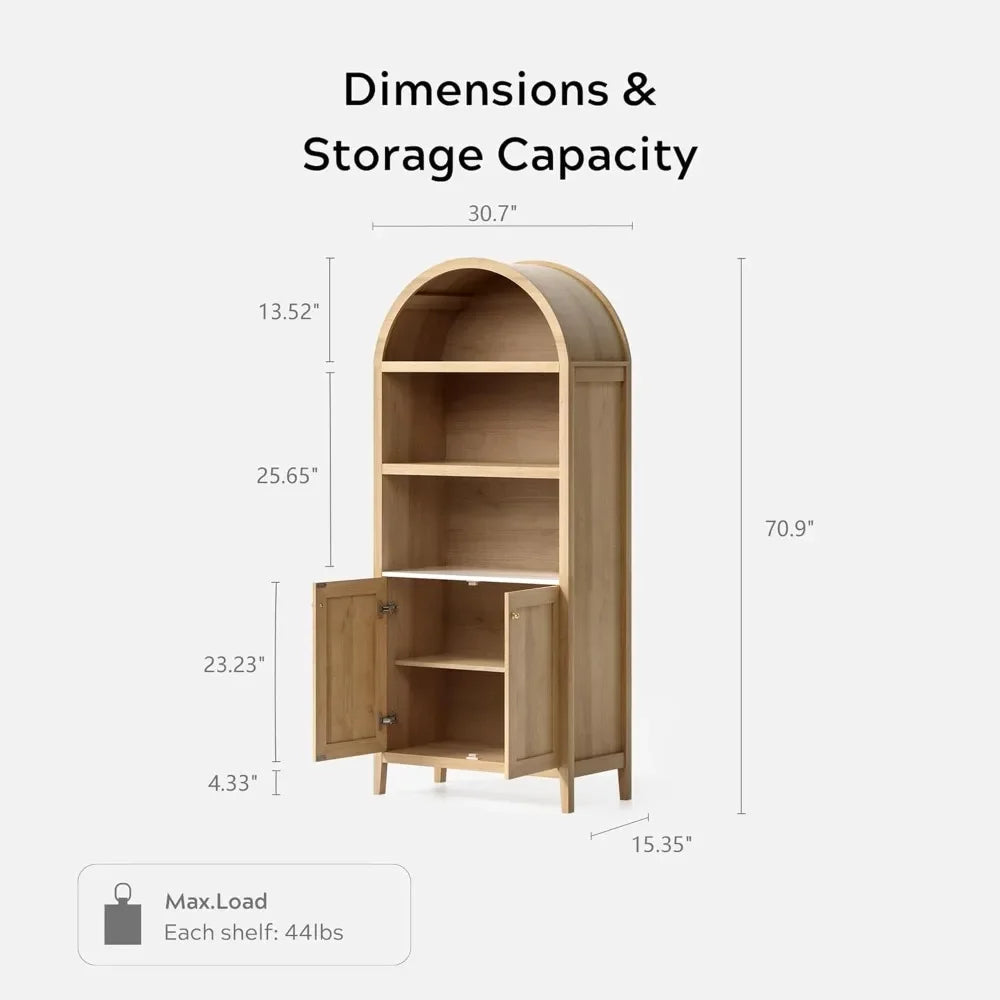 71" Natural Oak Arched Cabinet