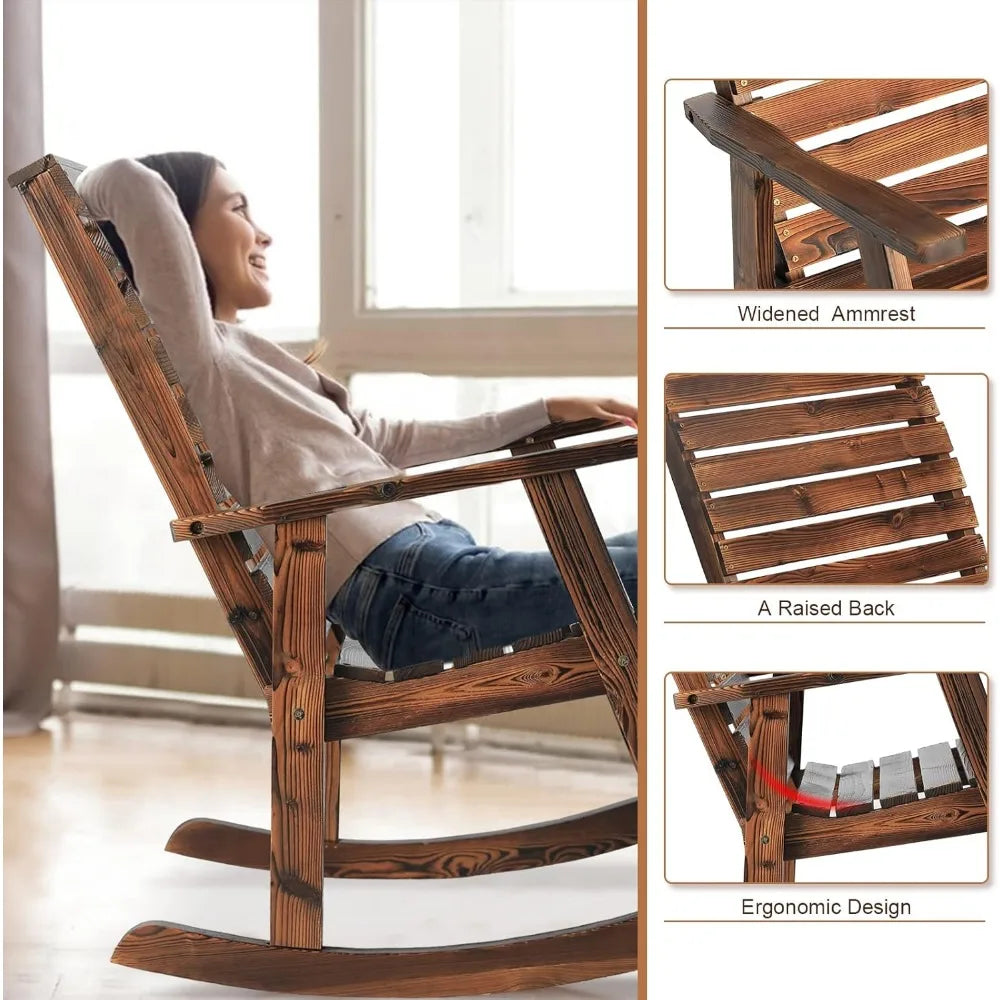 3 pcs Rustic Wooden Outdoor Rocking Set