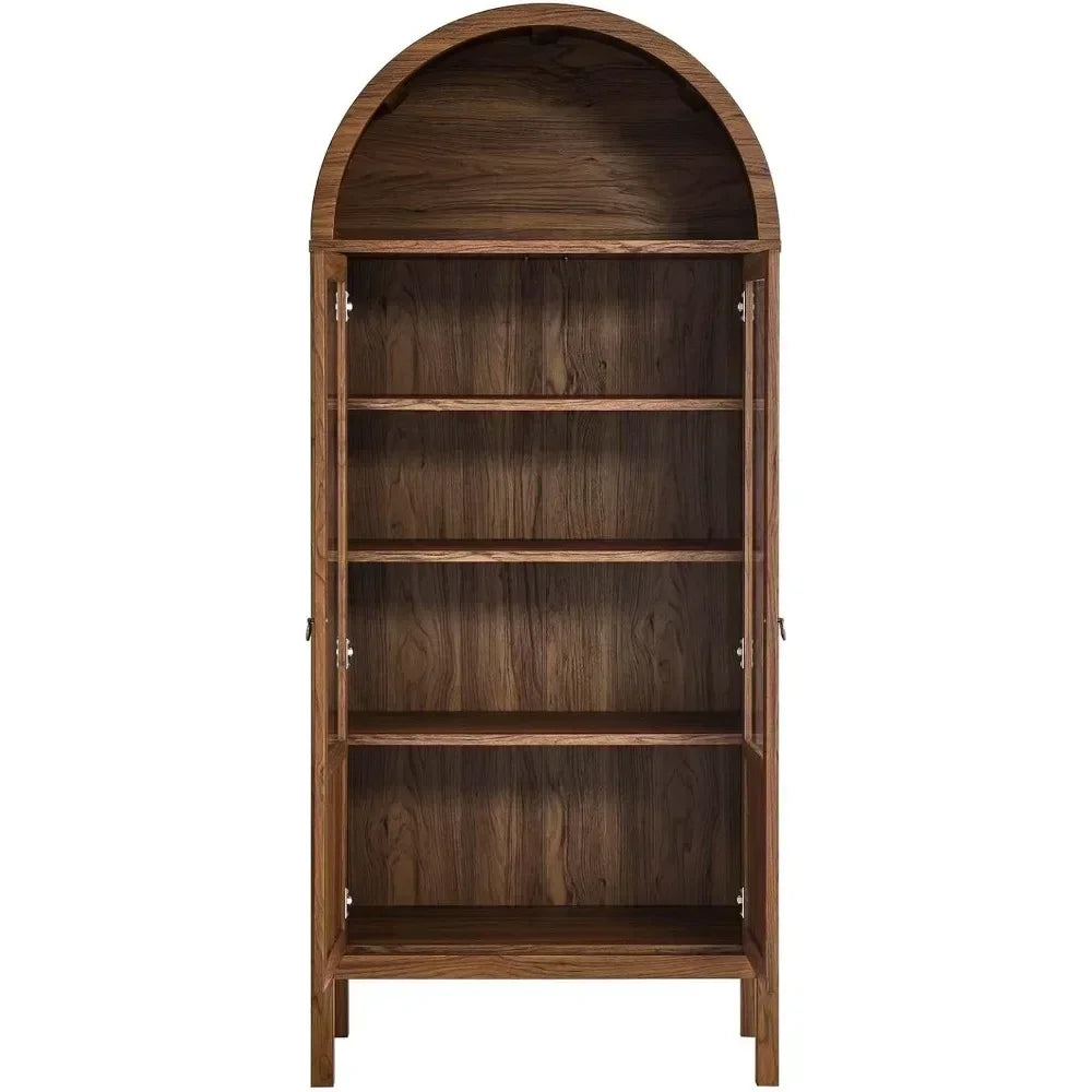 71" Tall Walnut Wood Display Cabinet