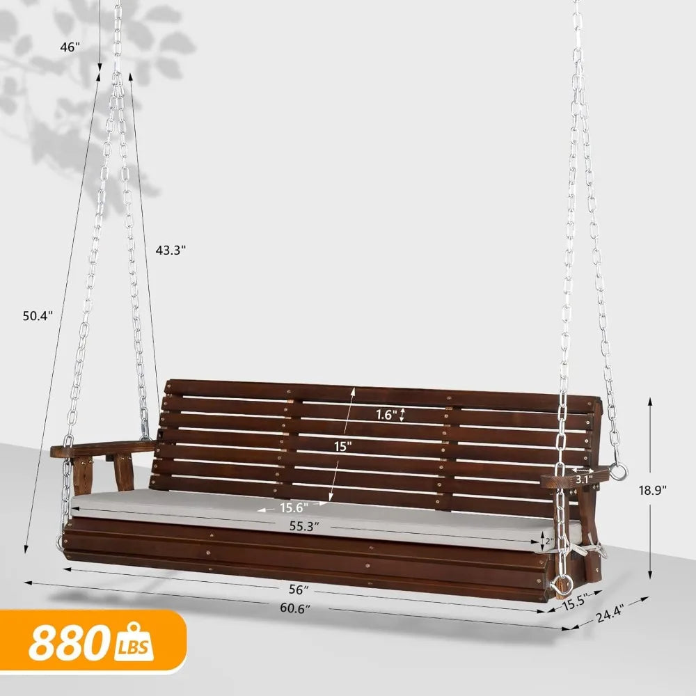 Heavy Duty 880 LBS Farmhouse Wooden Porch Swings