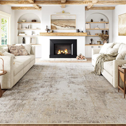 10x14 Washable Area Rug-Beige Grey