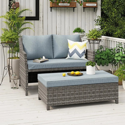 2-Piece Patio Wicker Loveseat and Coffee Table Set