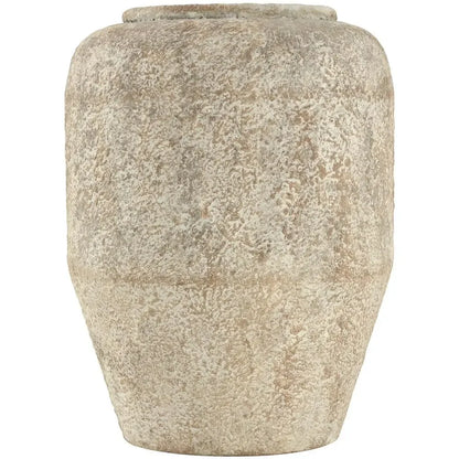 12" Handmade Distressed Beige Vase