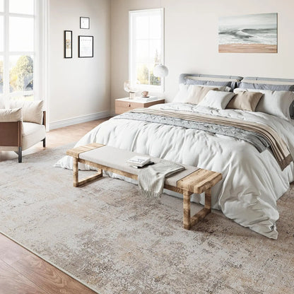 10x14 Washable Area Rug-Beige Grey