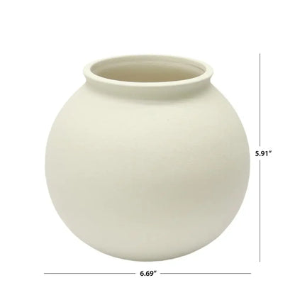 6.7"D Chic Round Cream Ceramic Vase