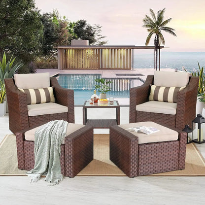 5-Piece Brown Wicker Patio Set