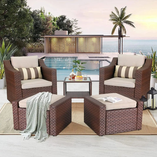 5-Piece Brown Wicker Patio Set