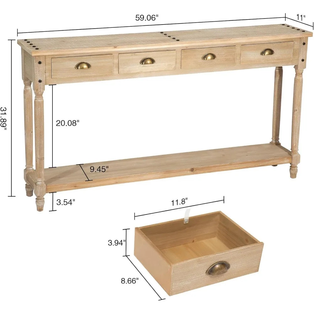 60" Farmhouse Console Table with 4 Drawers