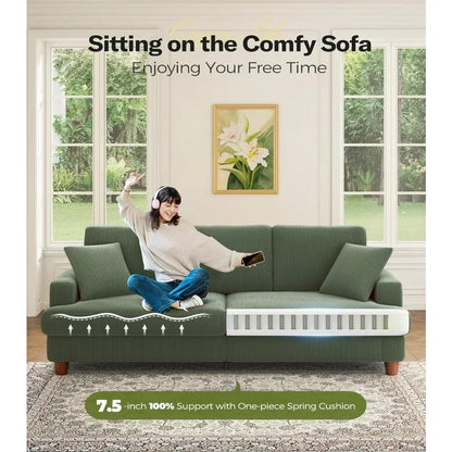 87", 3-Seat Grey, Green, or Beige Corduroy Sofas