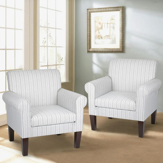 Set of 2-or 1 Striped or Plaid Linen Accent Chairs