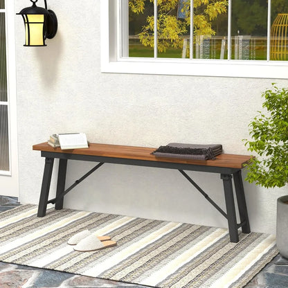 Set of 2-55" Outdoor Natural Acadia Wood Folding Benches