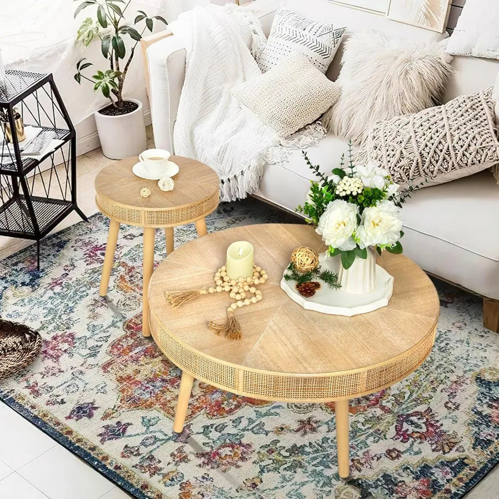 2-Piece Farmhouse Natural Coffee Tables