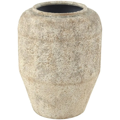 12" Handmade Distressed Beige Vase