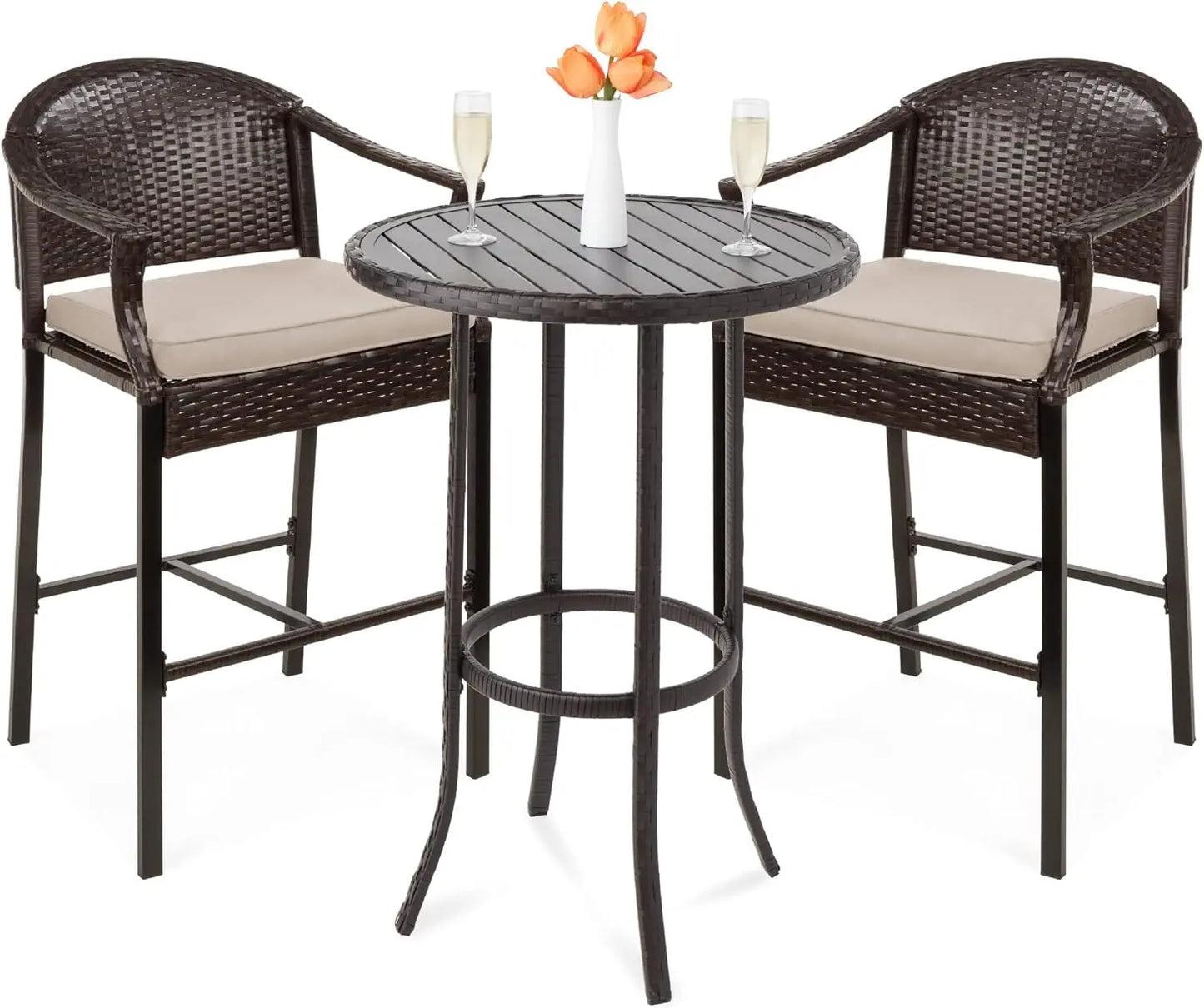 3-Piece Outdoor Wicker Bar Height Bistro Furniture