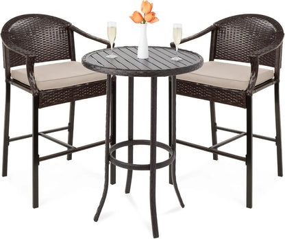 3-Piece Outdoor Wicker Bar Height Bistro Furniture