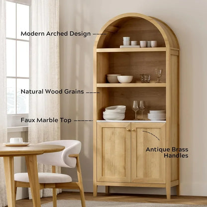 71" Natural Oak Arched Cabinet