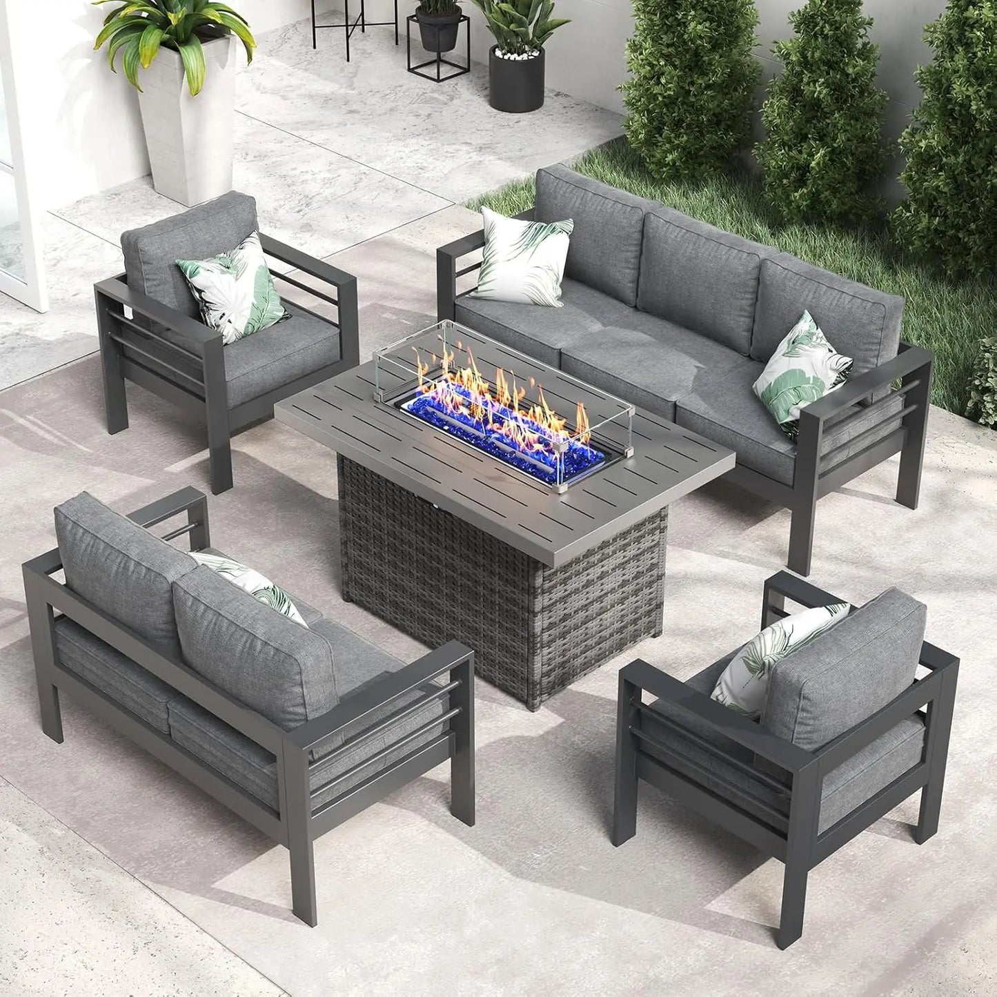 4 or 5 Pc-Patio Sectional Furniture With Fire Pit Table or Coffee Table