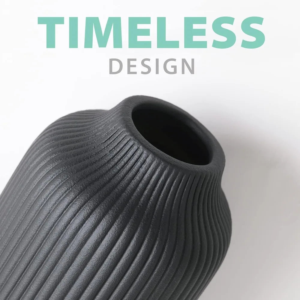 8.3"H Boho Matte Black Ceramic Vase