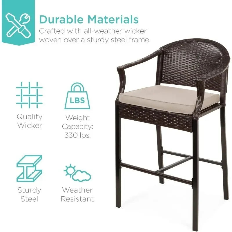 3-Piece Outdoor Wicker Bar Height Bistro Furniture