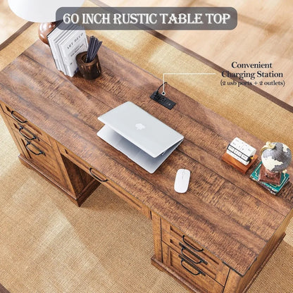 60" Farmhouse Executive Desk with Drawers