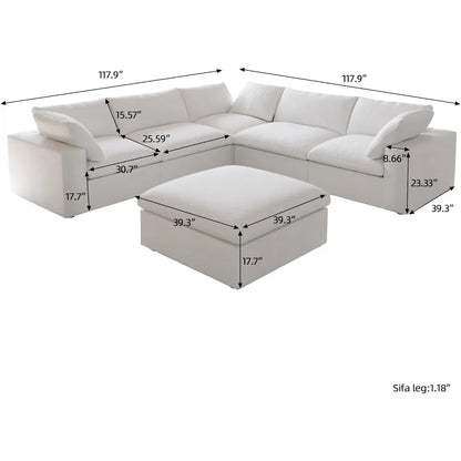 Sectional Sofa with Storage Ottomans-Washable