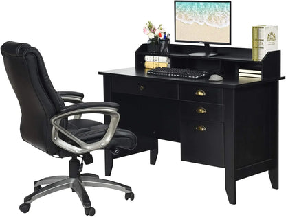 Wooden Desk with Drawers and Hutch