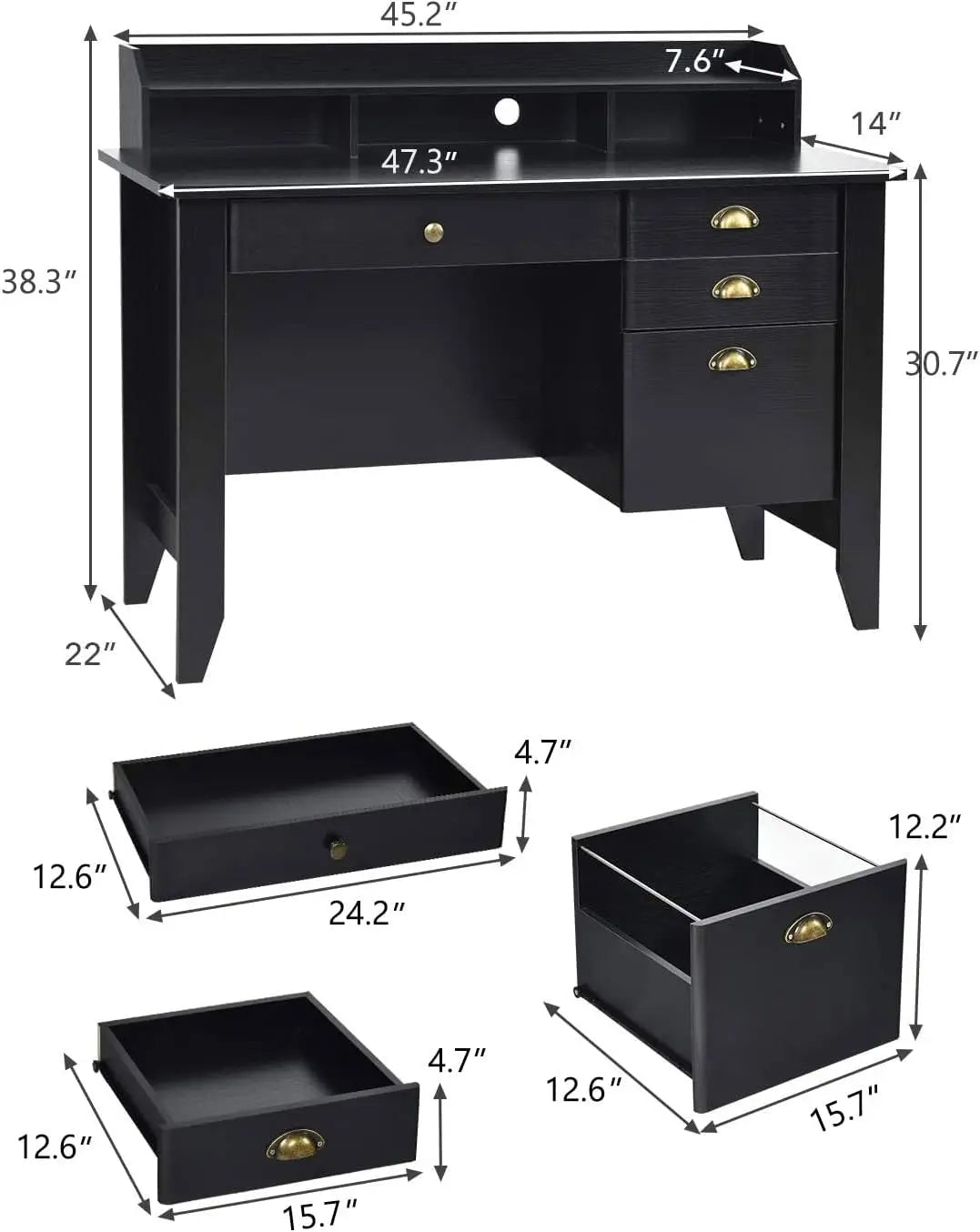Wooden Desk with Drawers and Hutch
