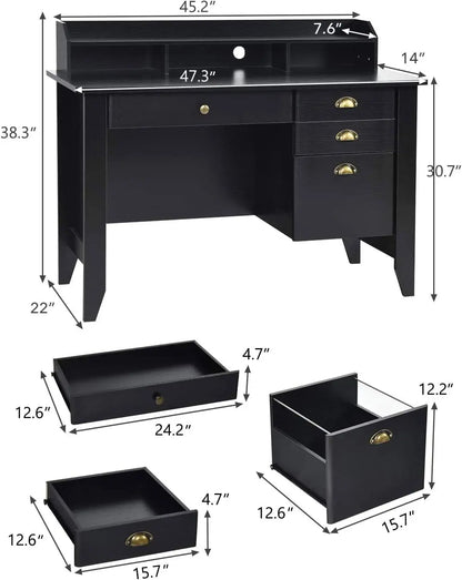 Wooden Desk with Drawers and Hutch