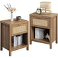 Set of 2 -Boho Wood/Rattan Nightstand End Tables