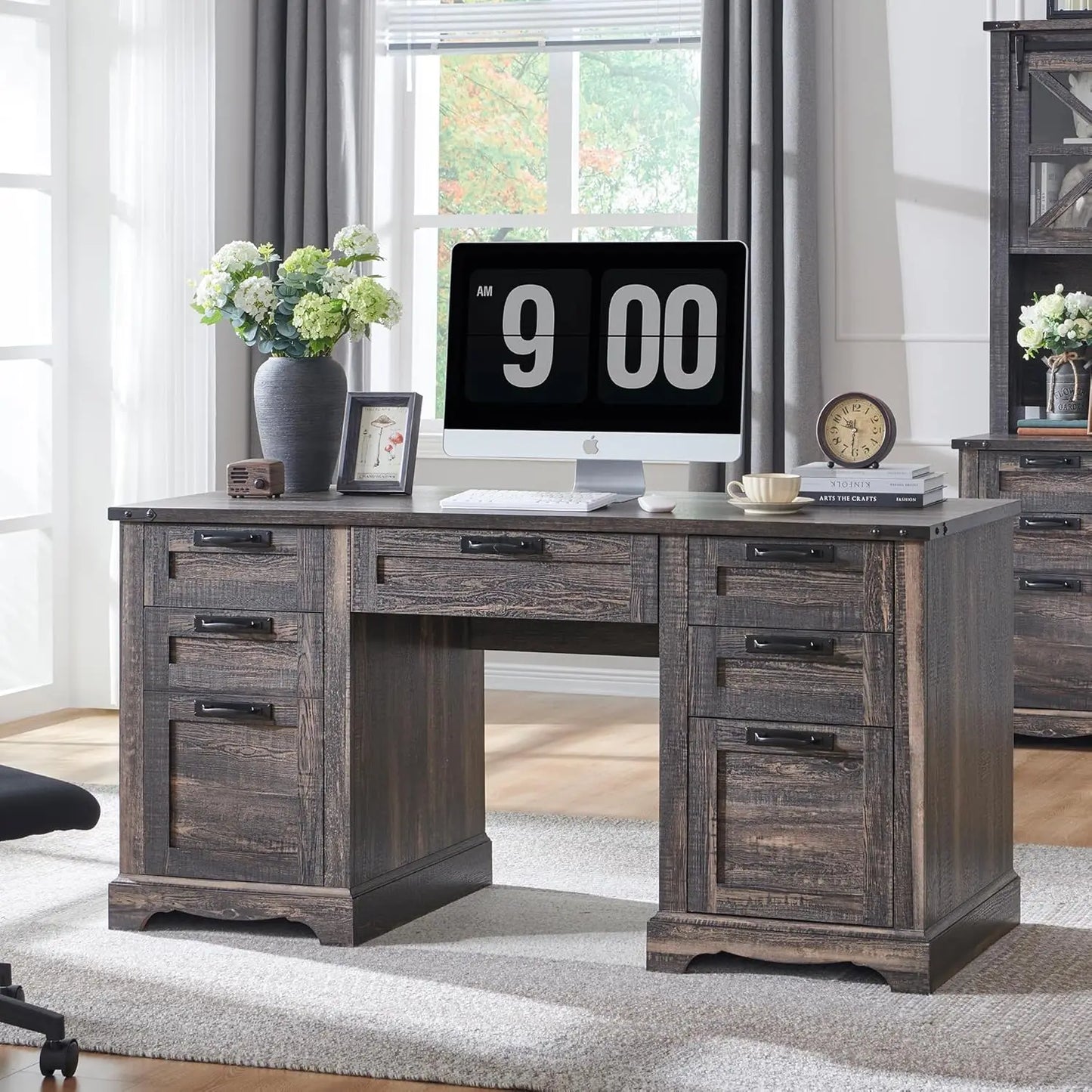 60" Farmhouse Executive Desk with Drawers