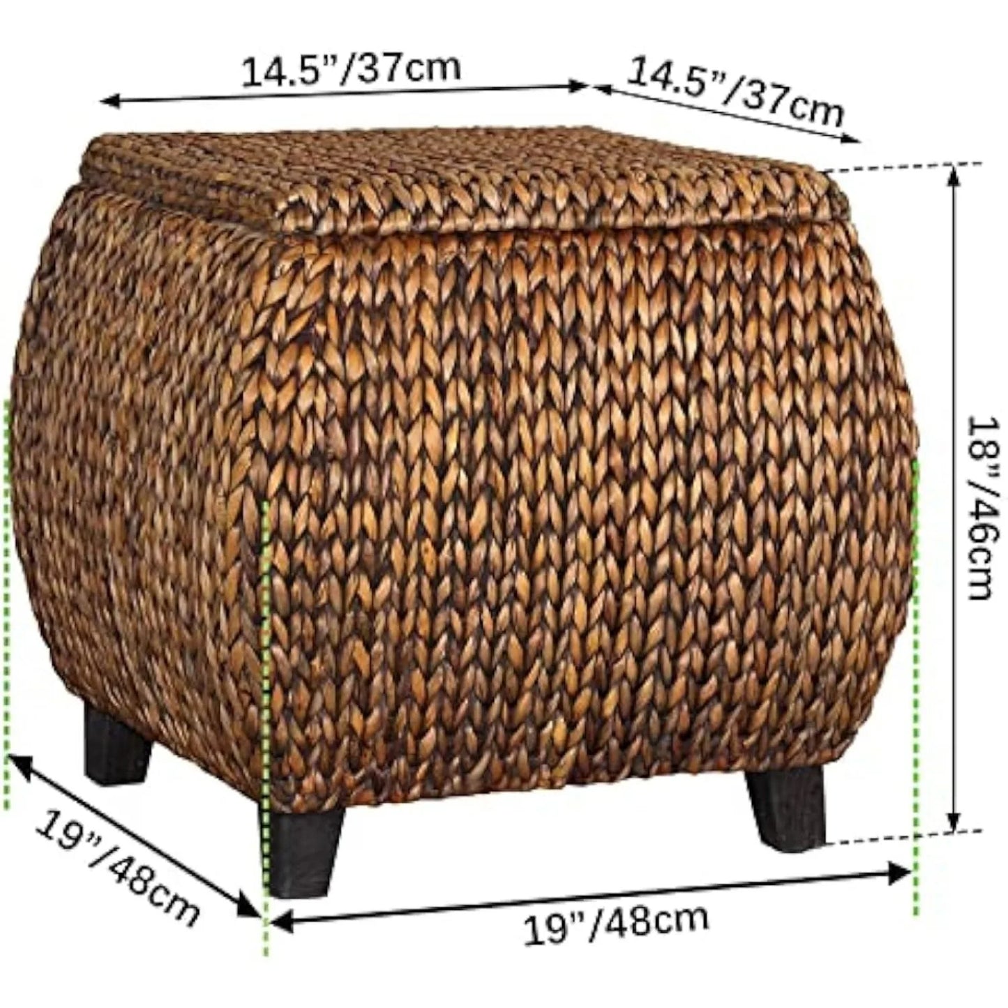 Solid Wood Rattan Woven Pouf w/Storage