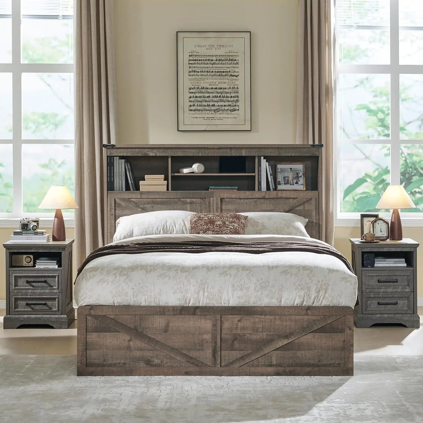 4-Drawer Queen Farmhouse Bed Frames