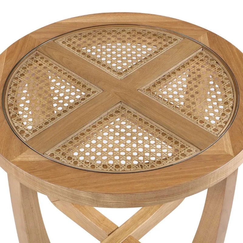 Rattan & Glass Side Table