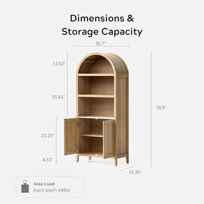 71" Natural Oak Arched Cabinet