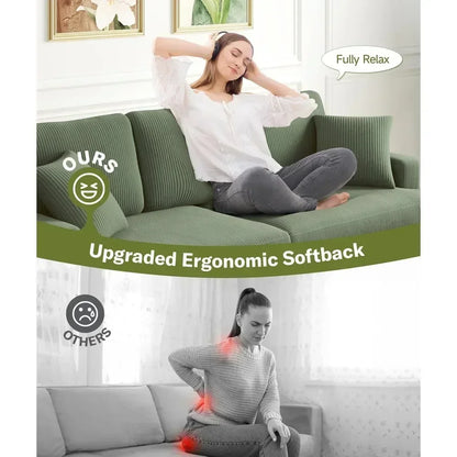 87", 3-Seat Grey, Green, or Beige Corduroy Sofas