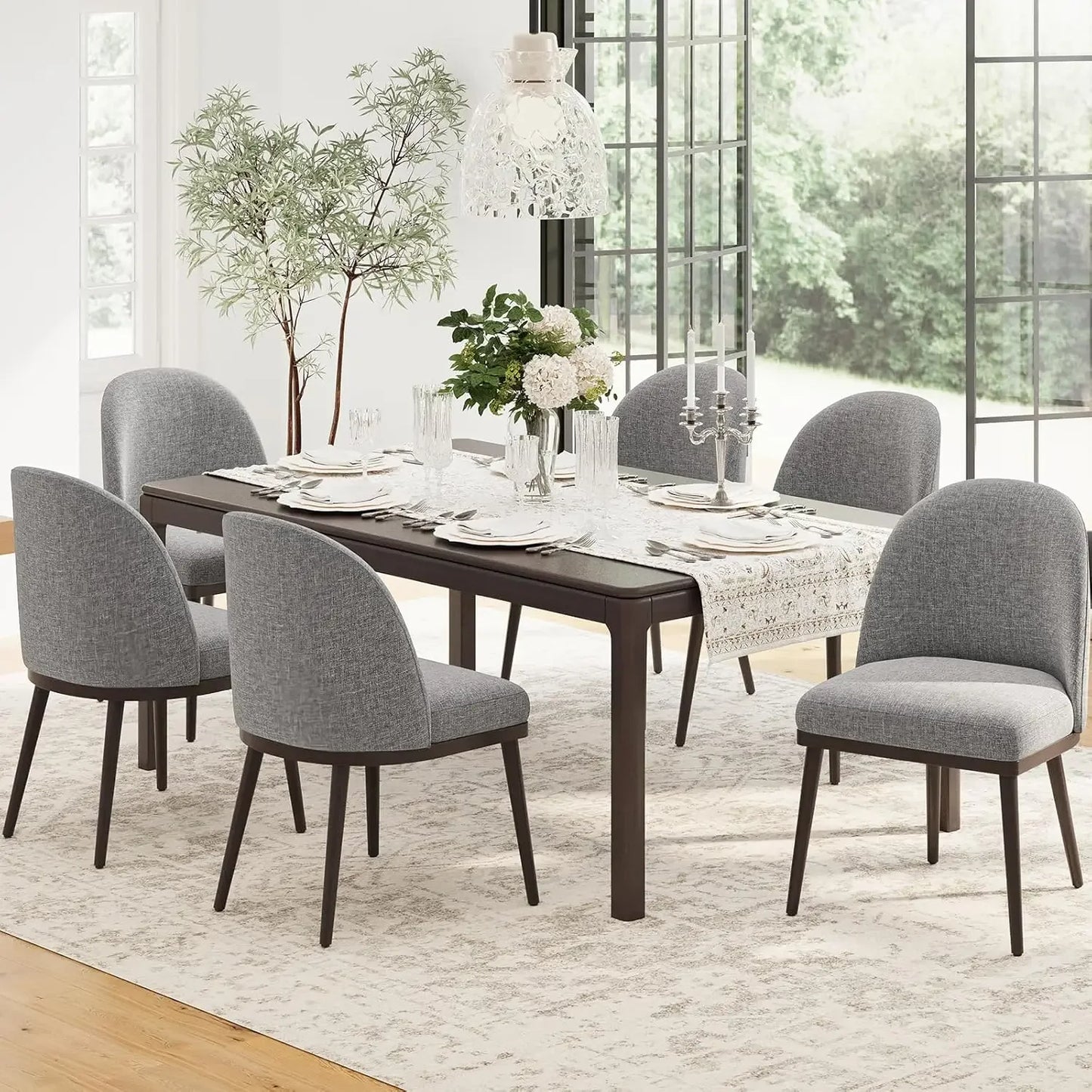 Set of 6, Upholstered Wood Dining Chairs