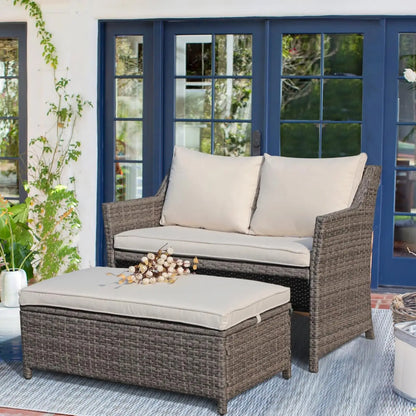 2-Piece Patio Wicker Loveseat and Coffee Table Set