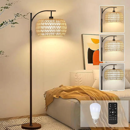 72.8" 2-shade Boho Wicker Floor Lamp