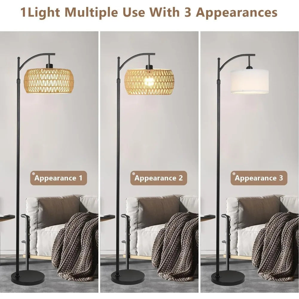72.8" 2-shade Boho Wicker Floor Lamp