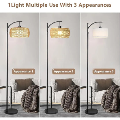 72.8" 2-shade Boho Wicker Floor Lamp