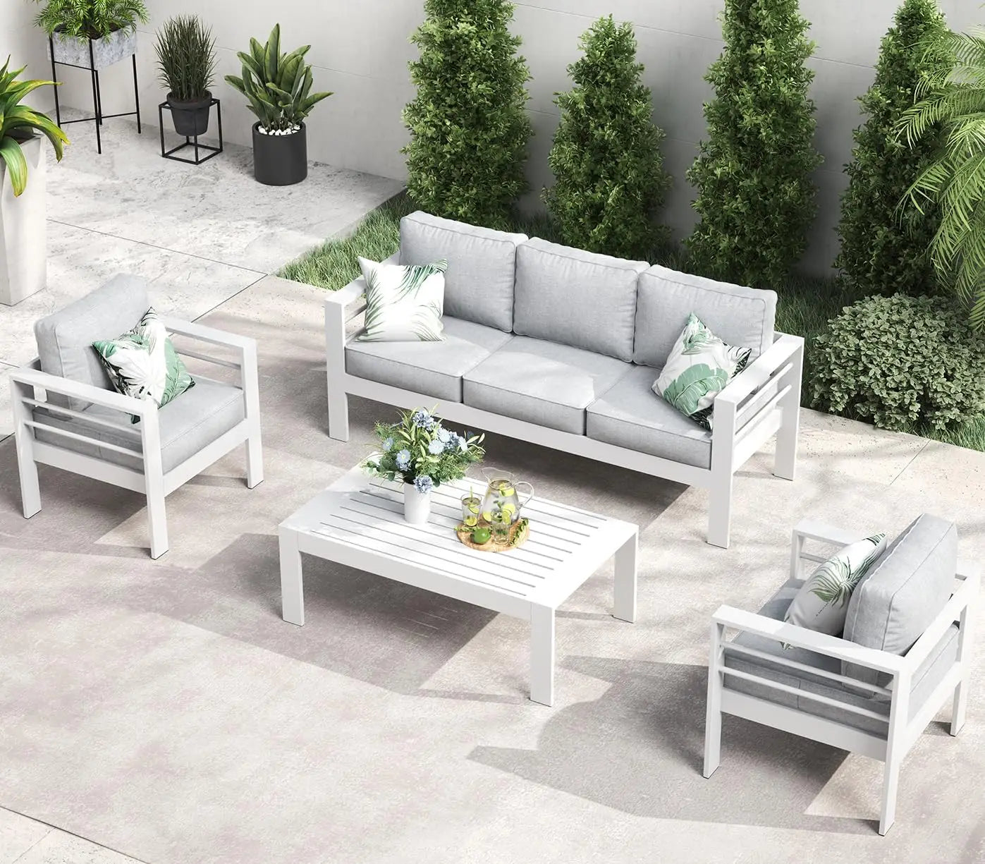 4 or 5 Pc-Patio Sectional Furniture With Fire Pit Table or Coffee Table