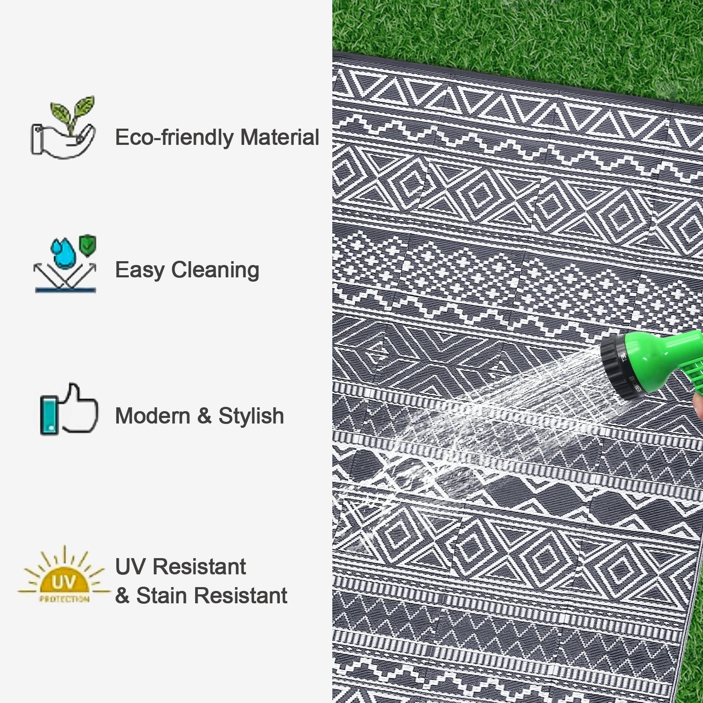 5x8' Waterproof Reversible Boho Patio Rug