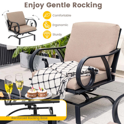 5pcs Patio Set 4-in-1 Fire Pit Table-4 Rocking Chairs