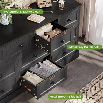 10-Drawer Black Bedroom Dresser