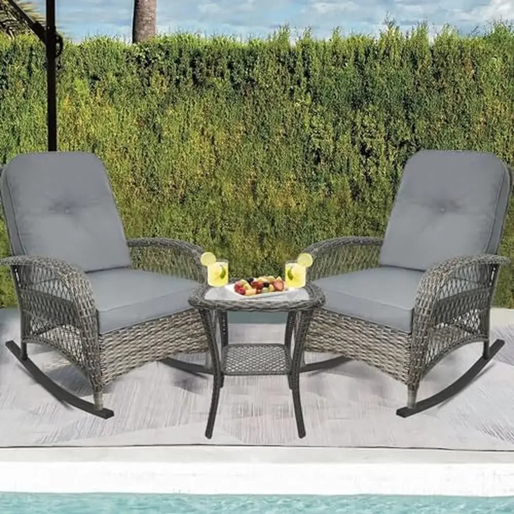 Set of 2-Outdoor Wicker Rocking Chairs