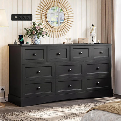 10-Drawer Black Bedroom Dresser