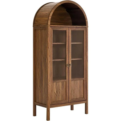71" Tall Walnut Wood Display Cabinet